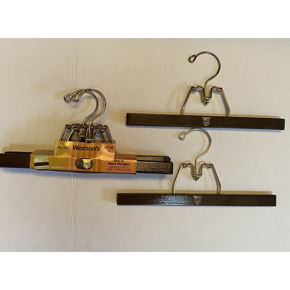 Vintage Lee Rowan Skirt Slacks Pants Wooden Metal Clamp Hangers NOS Lot of 5